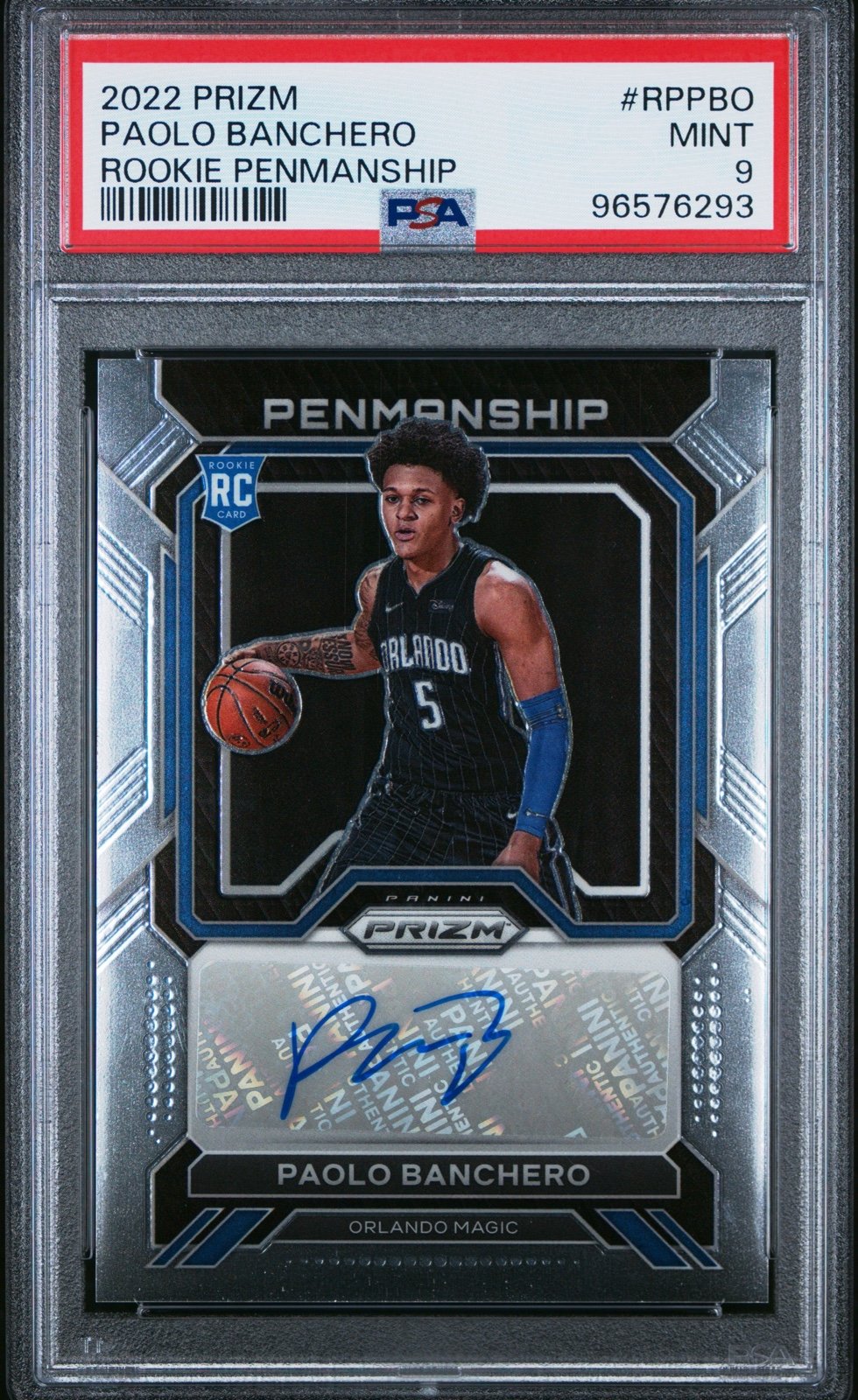 2022 Prizm Paolo Banchero Rookie Penmanship PSA 9 Magic Low Pop RC Auto