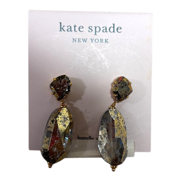 NWT KATE SPADE Treasure Trove Drop Earrings in Gold Patina 1.5 Dangly CZ Glam