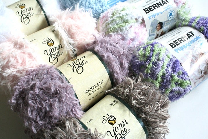 Mixed lot fuzzy novelty yarn Bernat Yarn Bee baby blanket Snuggle Up Pipsqueak