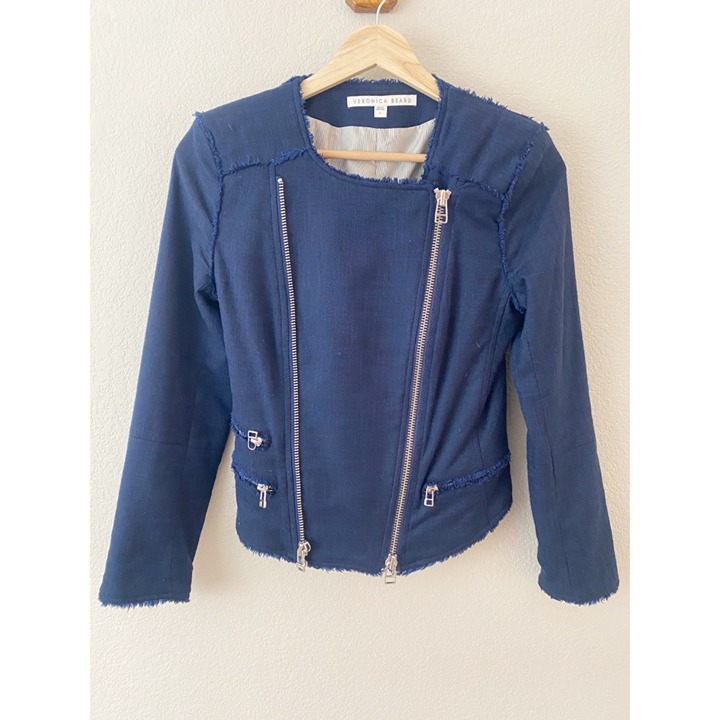 Veronica Beard Navy Blue Biker Blazer Jacket