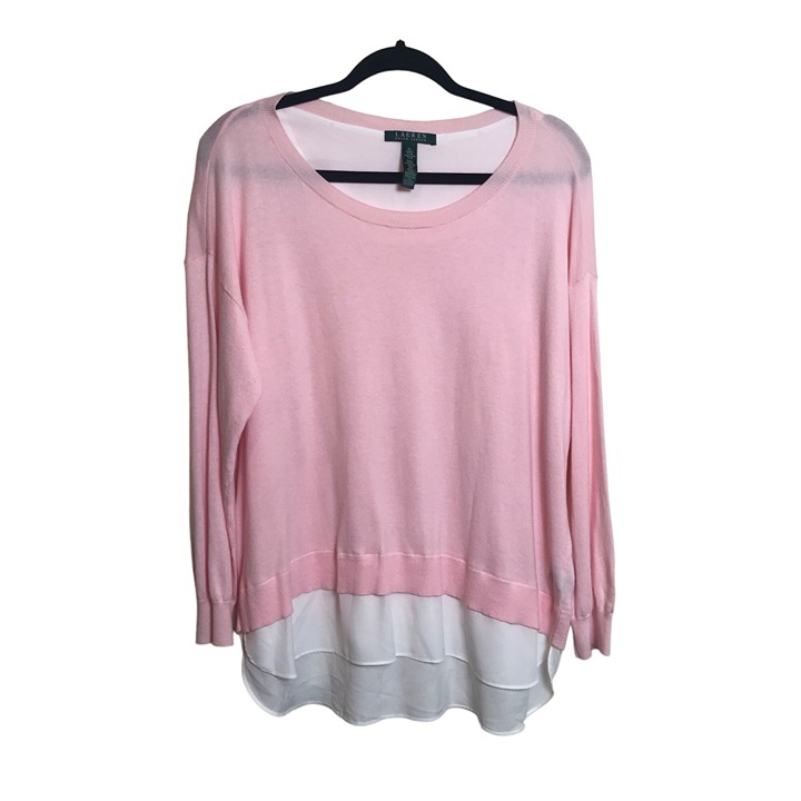Lauren Ralph Lauren Pink White Sweater Preppy Long Sleeve Layered Size XL