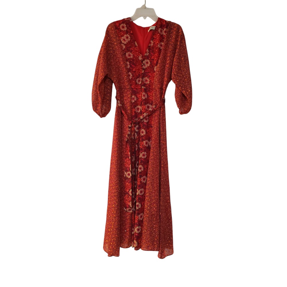 Taylor Womens Maxi Dress 4 Chiffon Red Floral Dolman Sleeve Elasticized Cuffs