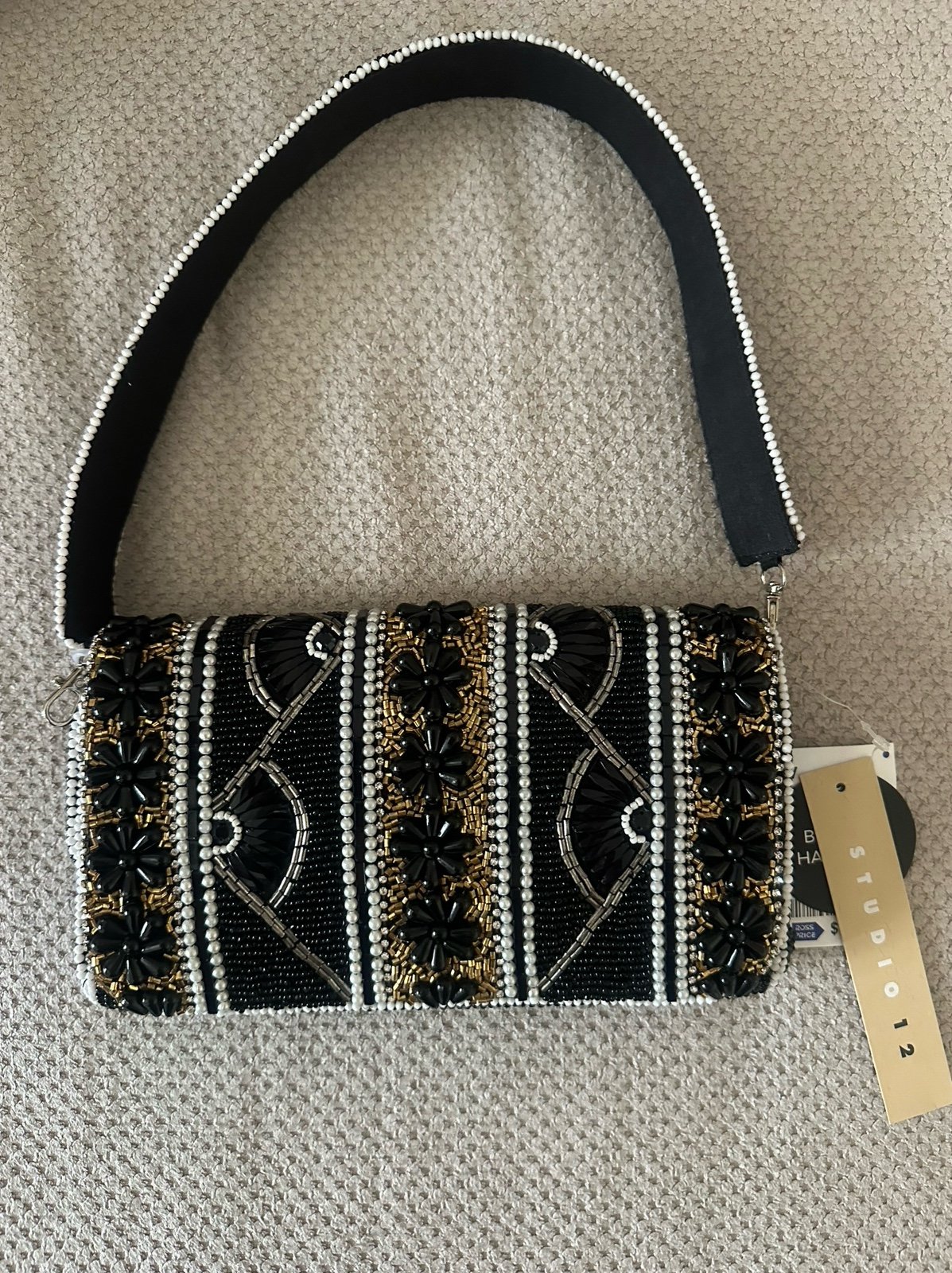 Black white gold beaded bag