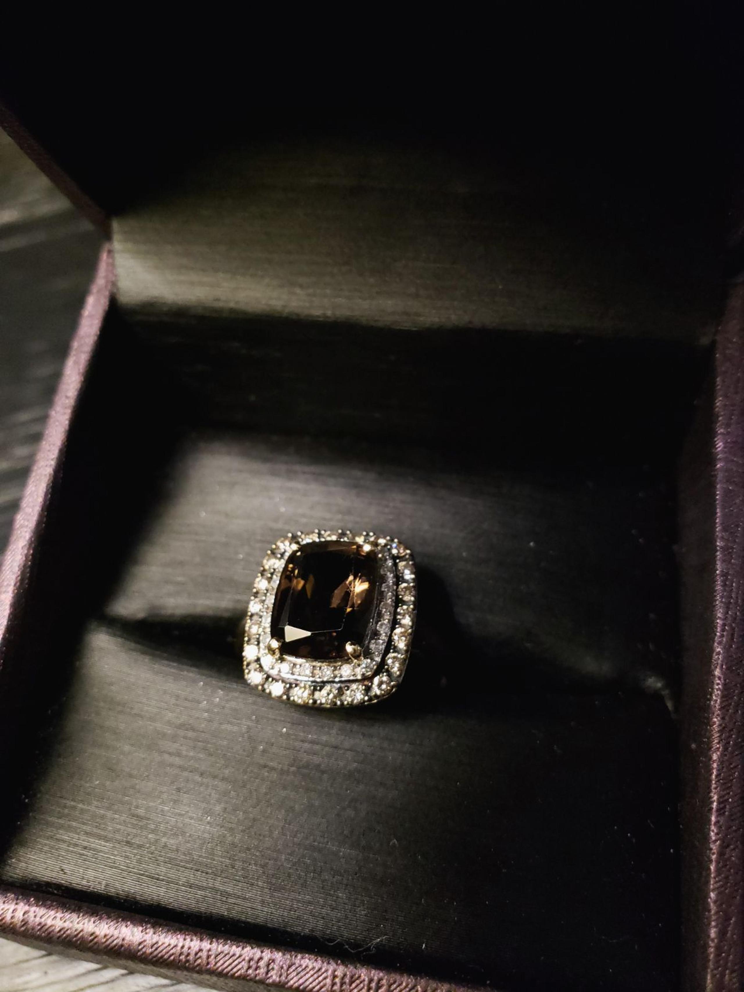 14k gold smoky quartz ring with diamonds