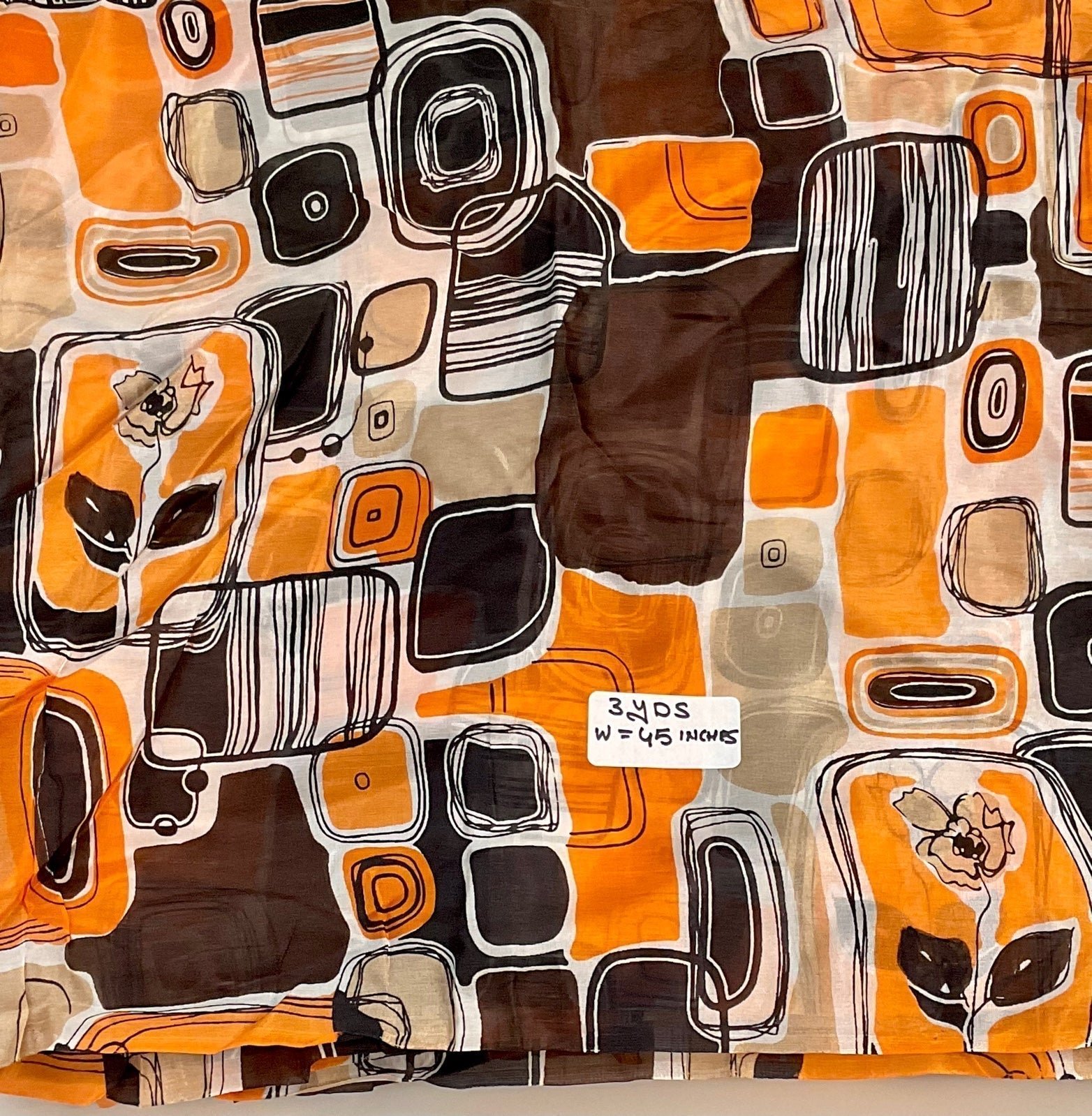 Geometric orange brown printed silk material of 3 Yds Width 45 Inches
