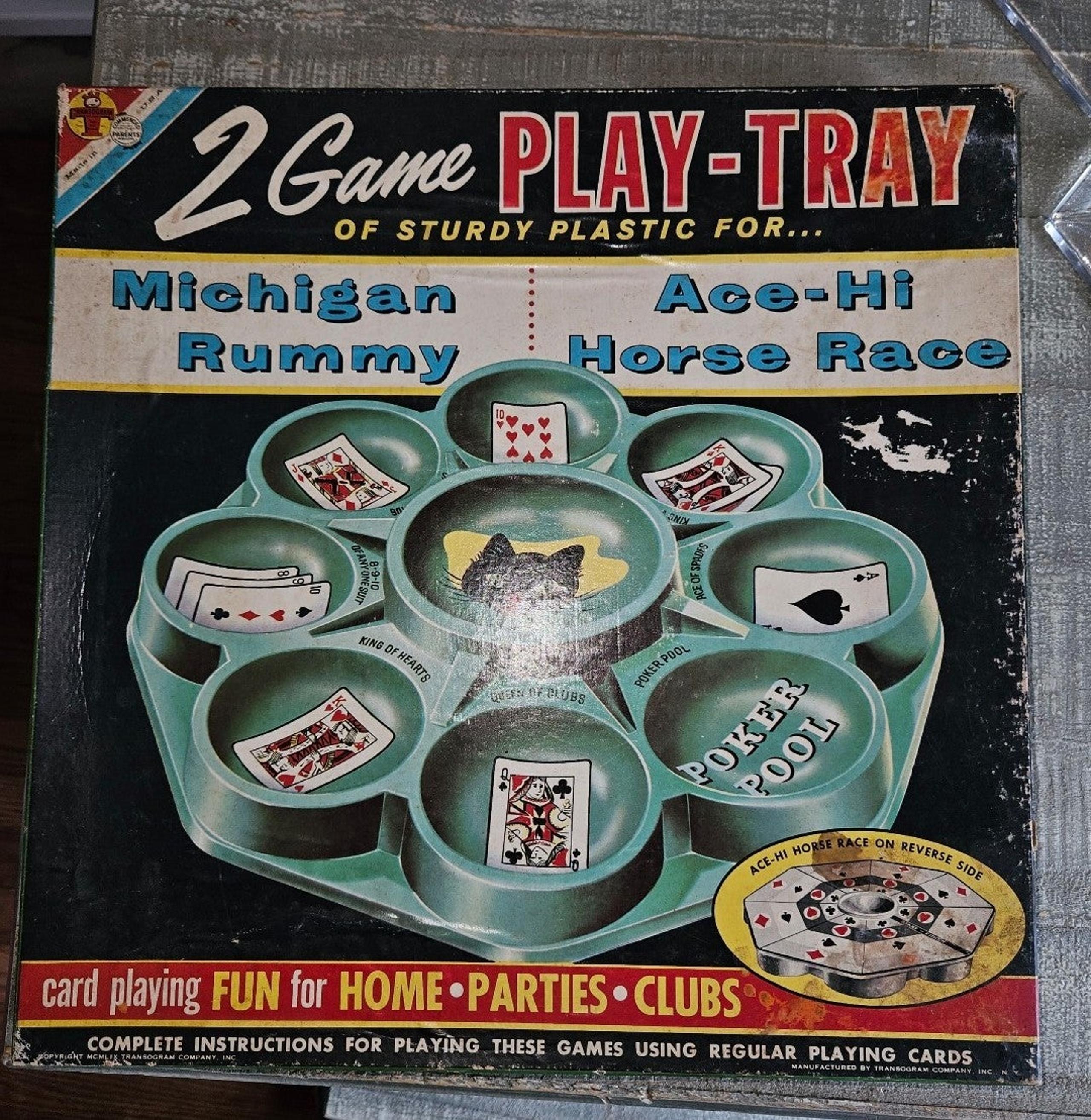 Vintage Transogram Michigan Rummy Ace Hi Horse Race Card Game Black Cat 1959