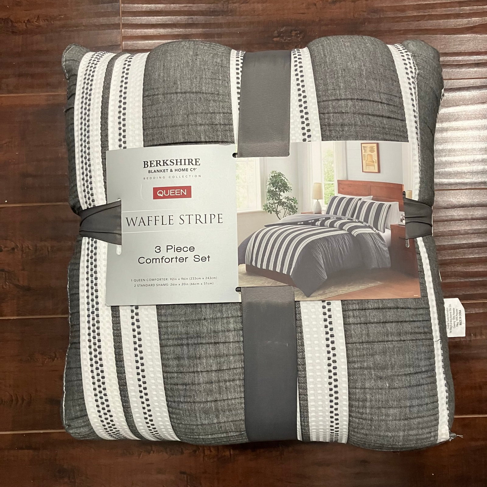 Berkshire Life Waffle Stripe 3-piece Comforter Set - Gray