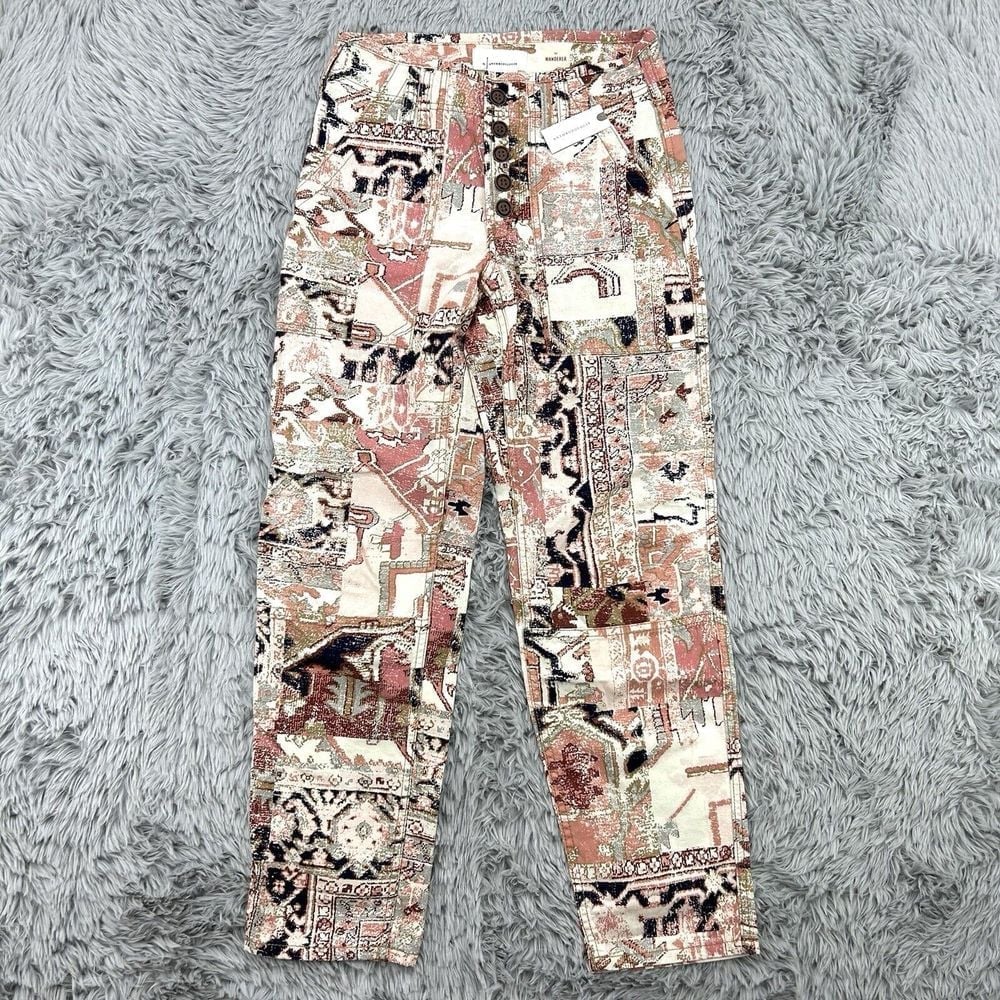 Anthropologie Pants Womens 25 Pink Aztec The Wanderer Utility Button Fly NWT