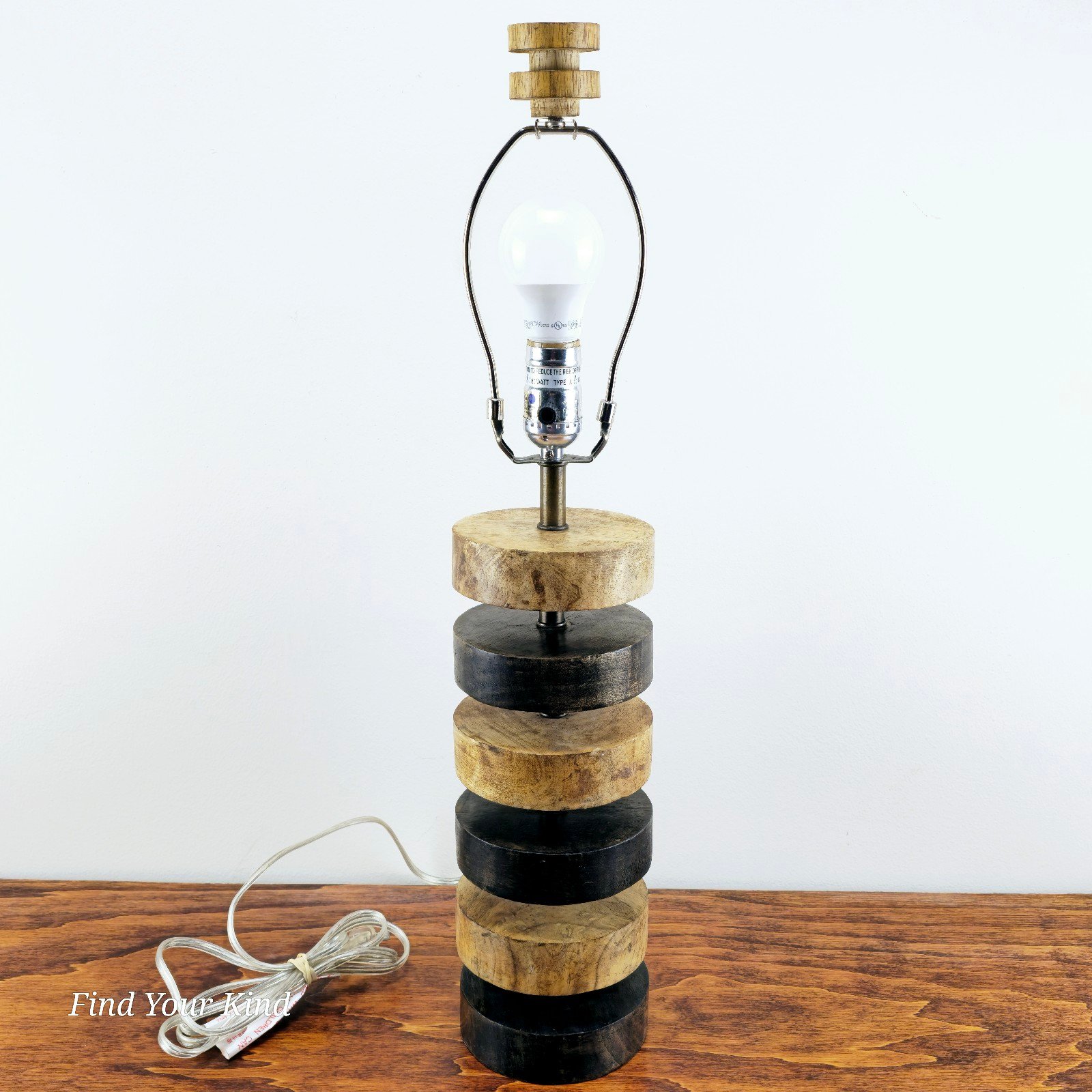 Made in India-Wooden round tier lamp-Brass accents-2016-Table lamp/Desk lamp