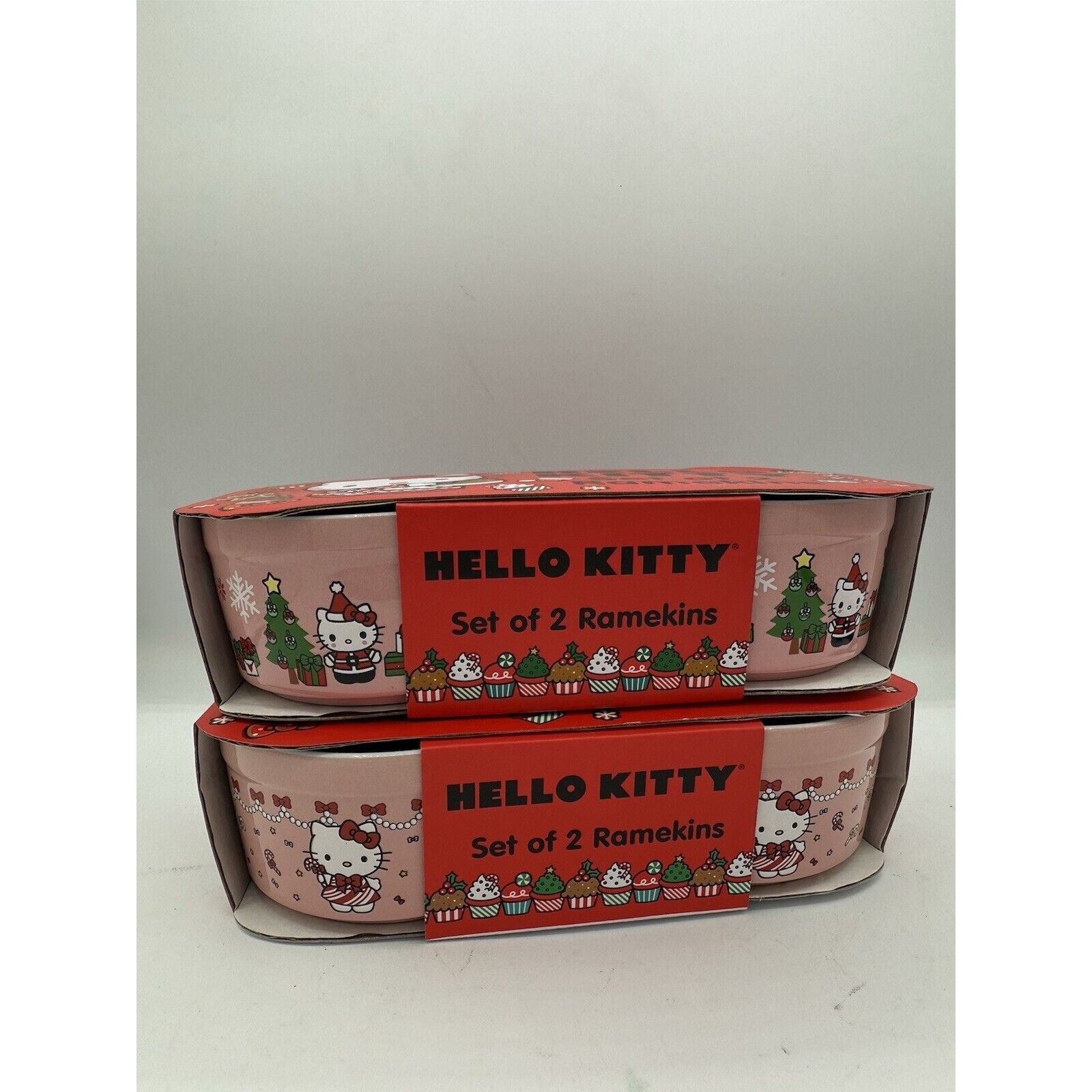 Hello Kitty Pink Christmas Tree Gingerbread Holiday Ramekins Set of 4 NEW!