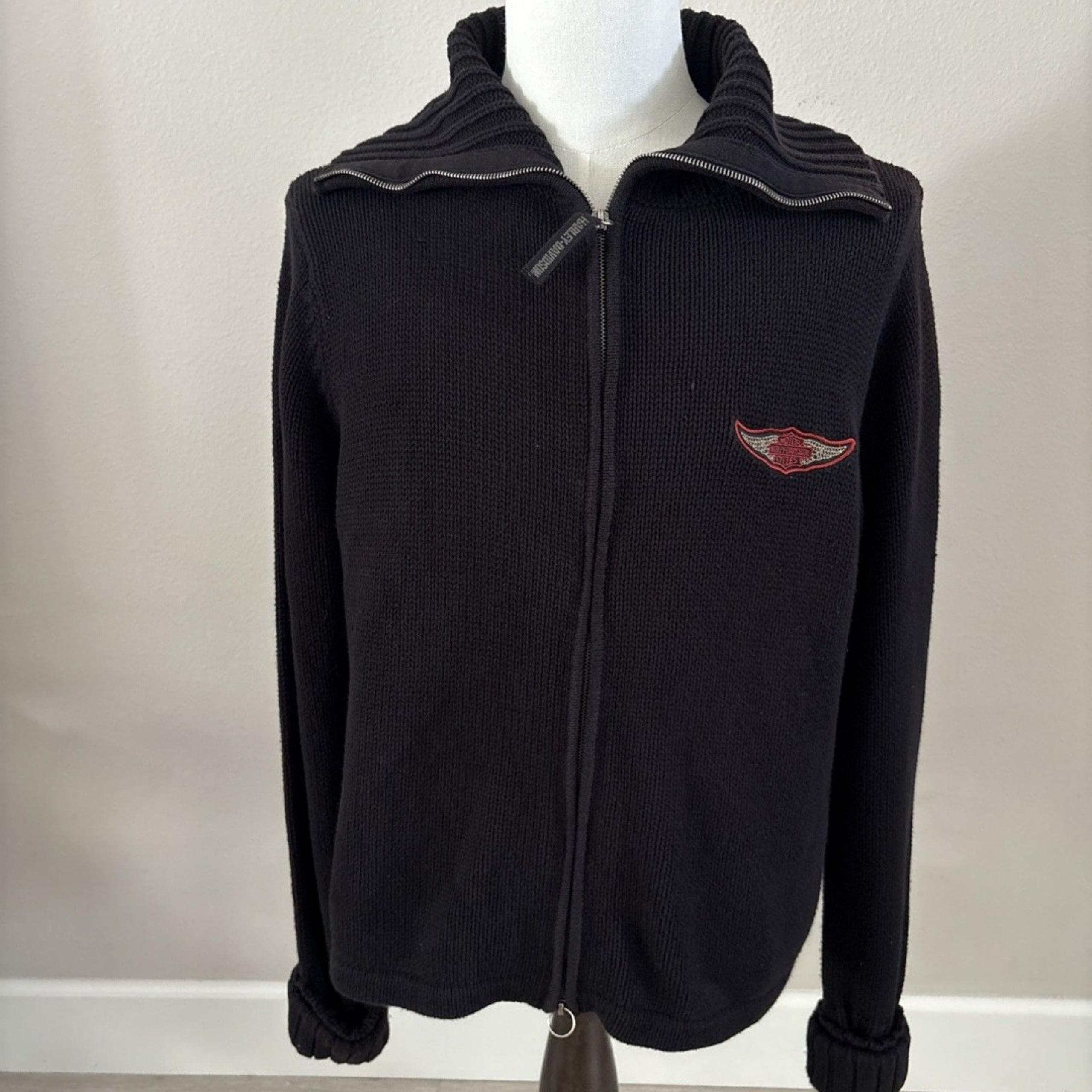 Harley Davidson women’s  black Full front Zip sweater old school print Size 2W