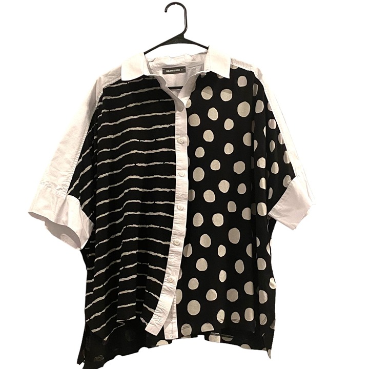 ALEMBIKA Luxe Trapeze Collared Button-Down Shirt Black/White M