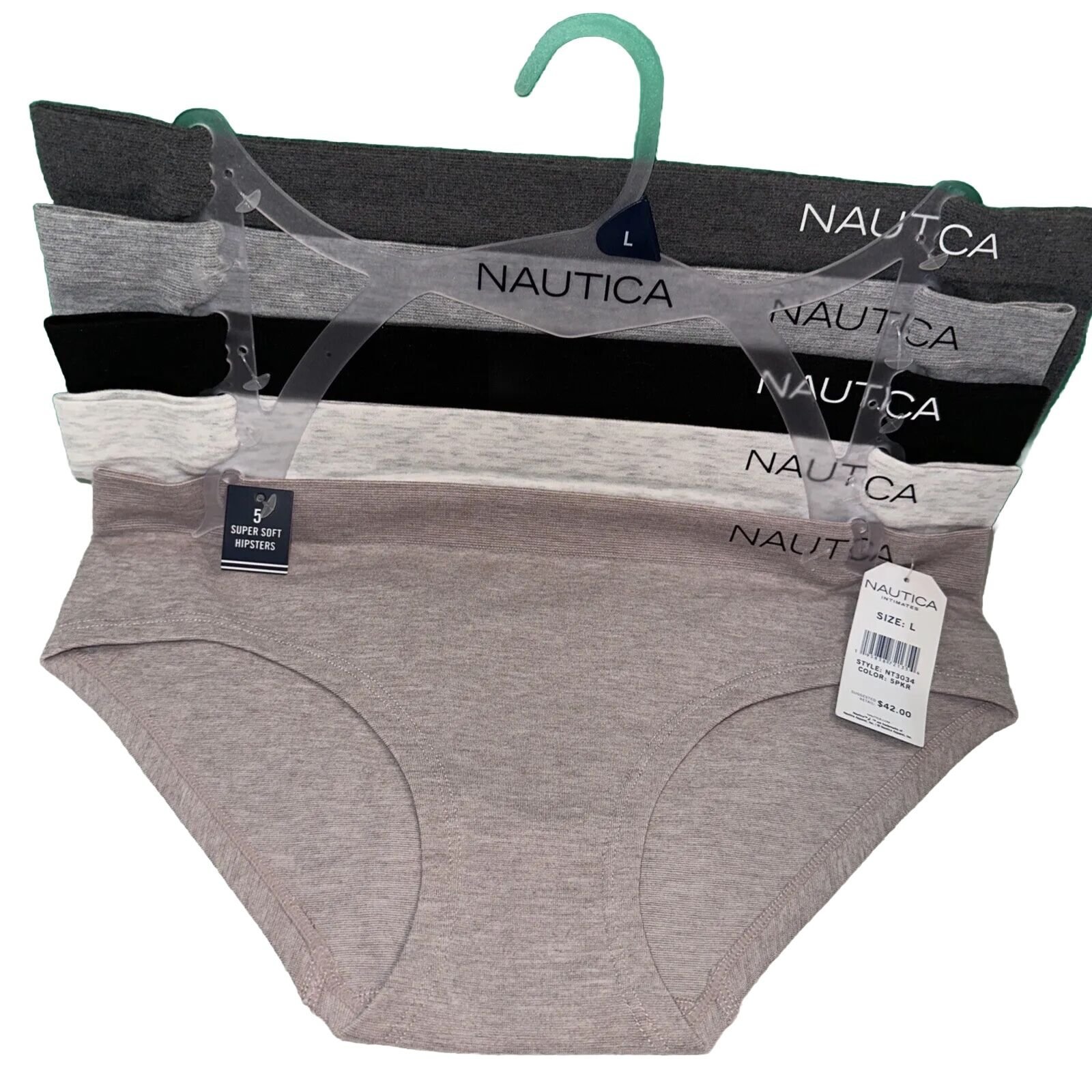 Nautica Super Soft Stretch Hipster 5 Pack Size Large New With Tags