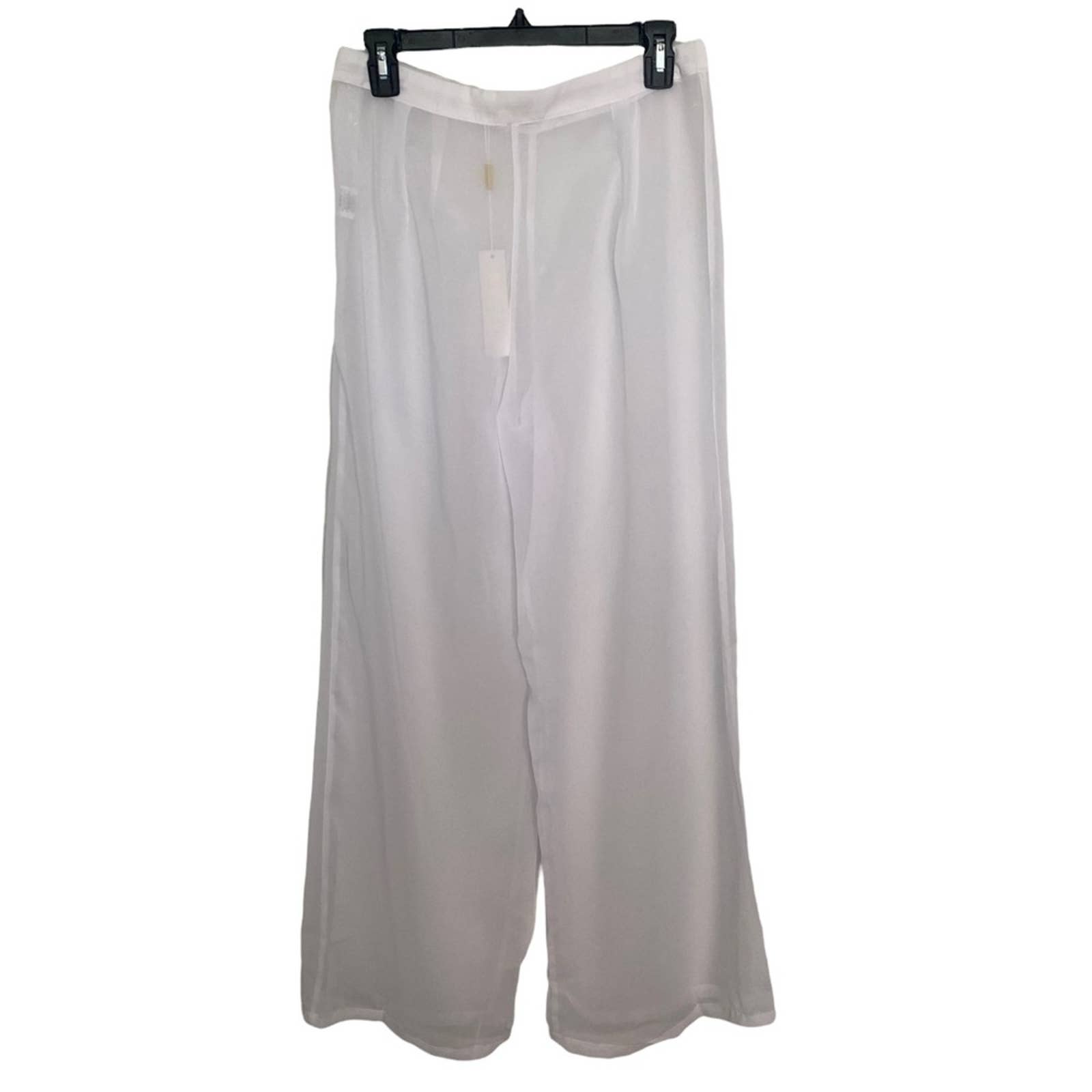 NWT Meshki Swim Alana Chiffon Wide Leg Pants Sz M Sheer White