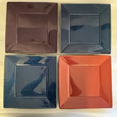Set of 4 Pottery Barn Asian Square Dinner Plates 10.5” Purple Terra-cotta Blue