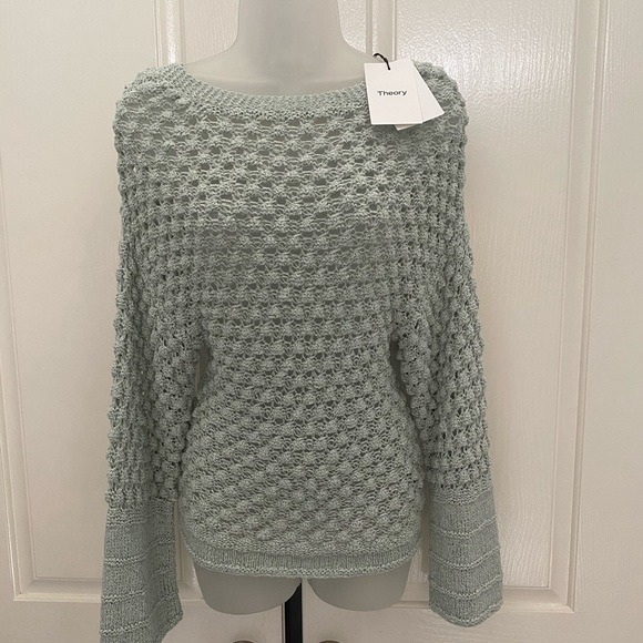 THEORY Light Blue Stitch Lace Sweater L