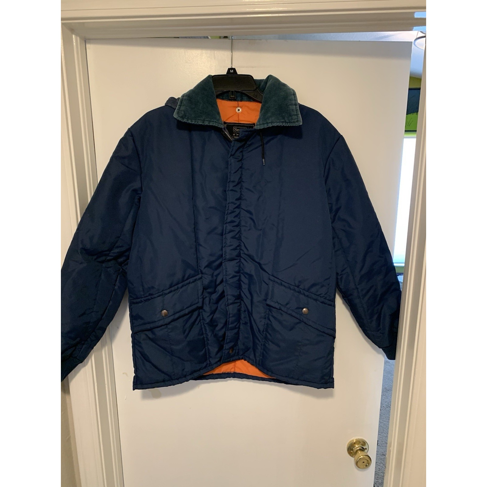 Vintage Sears Work'N Leisure Winter Work Coat Puffy Blue Bomber Jacket Sz M