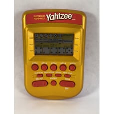 Vintage Yahtzee Electronic Handheld Game Gold & Red Hasbro 2002, Works Great