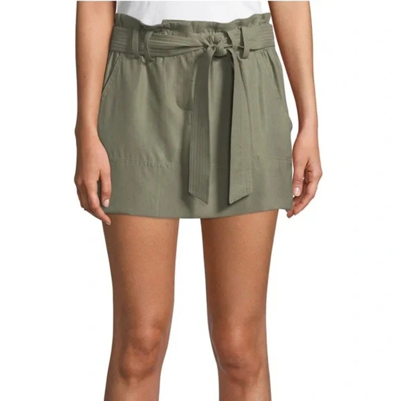 Ramy Brook Eloise Twill Army Green Paperbag Belted Tencel Mini Skirt size 2