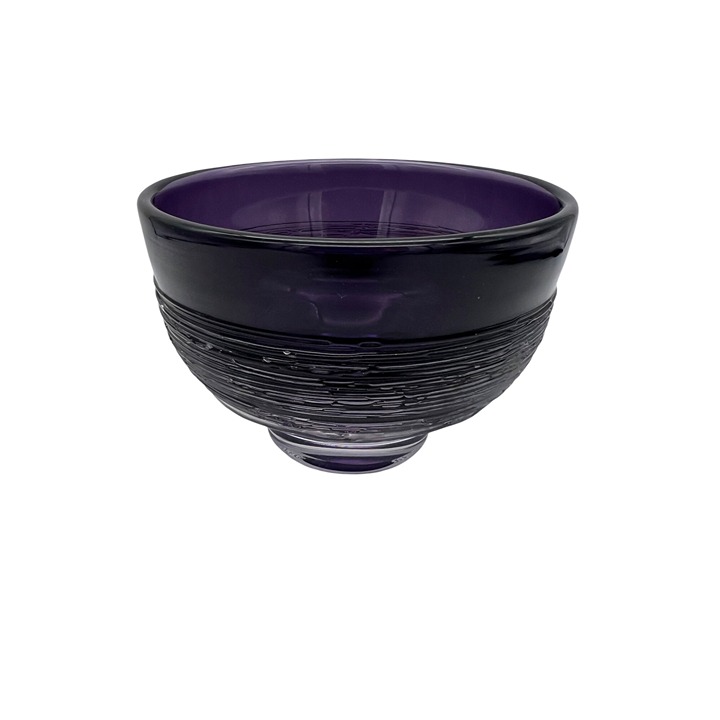 MCM Skruf Purple Glass Bowl By Bengt Edenfalk Spun Series 5.5 X 4 Sweden 1960s
