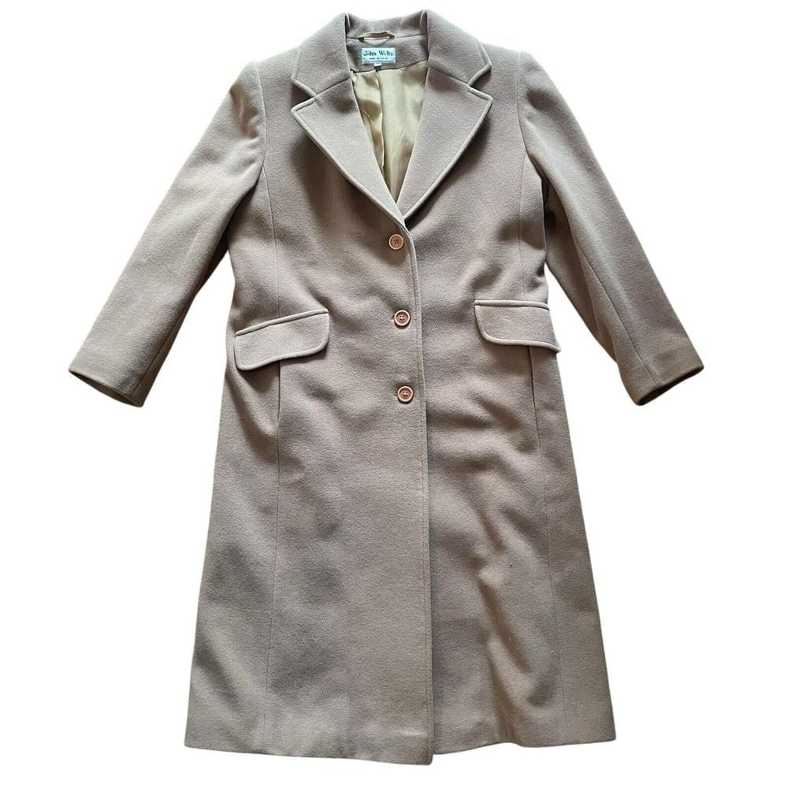 John Weitz Vintage Women's Classic Tan Wool Cashmere Dress Coat Size 10 Petite