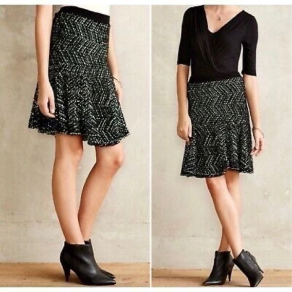 Anthropologie MOTH multi green textured shabby Knit Skirt fit flare chic above
