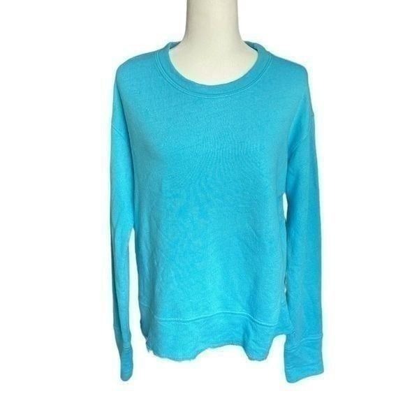 WHEAT Blue Pullover Sweater Raw Edge Hem True Blue Size Large