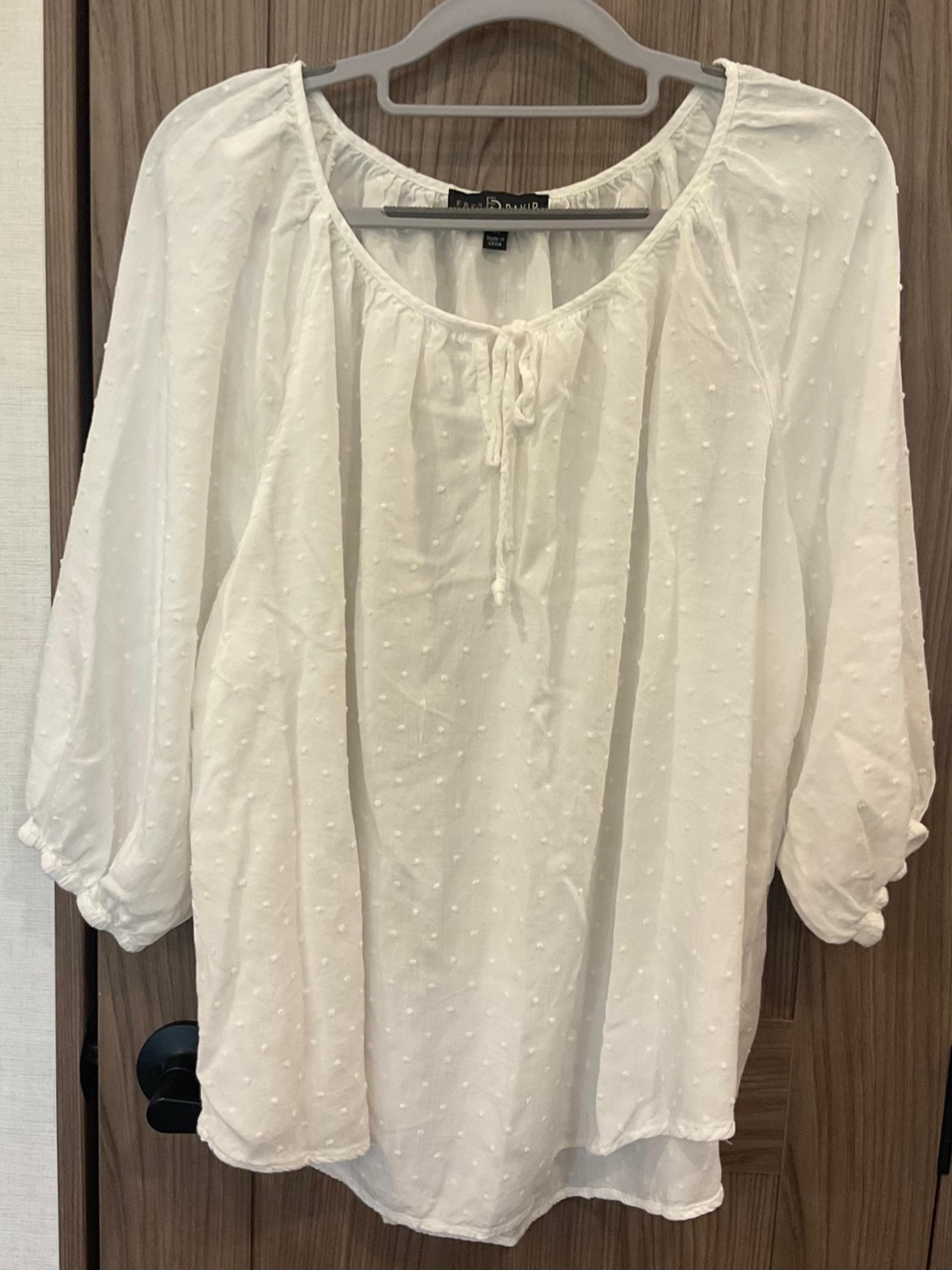 Fred David Womens White Elastic 3/4 Sleeve  Round Sleeve Blouse Size 1X