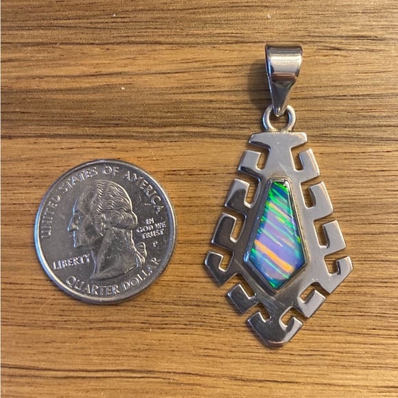 950 Sterling Silver Geometric Pendant with Opal Inlay