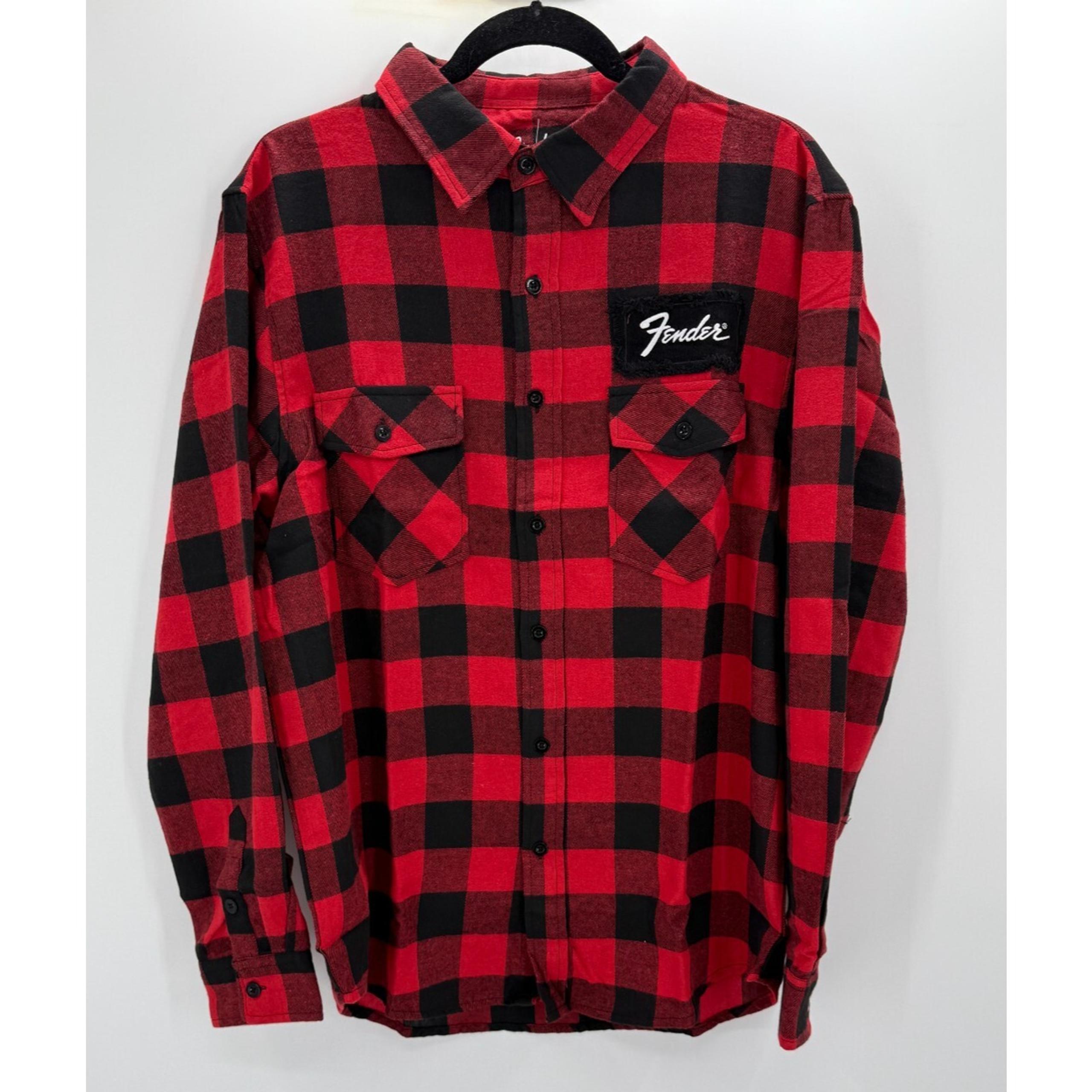 Official Fender Men's Flannel Shirt Long Sleeve Red Black Size XL Embroidered