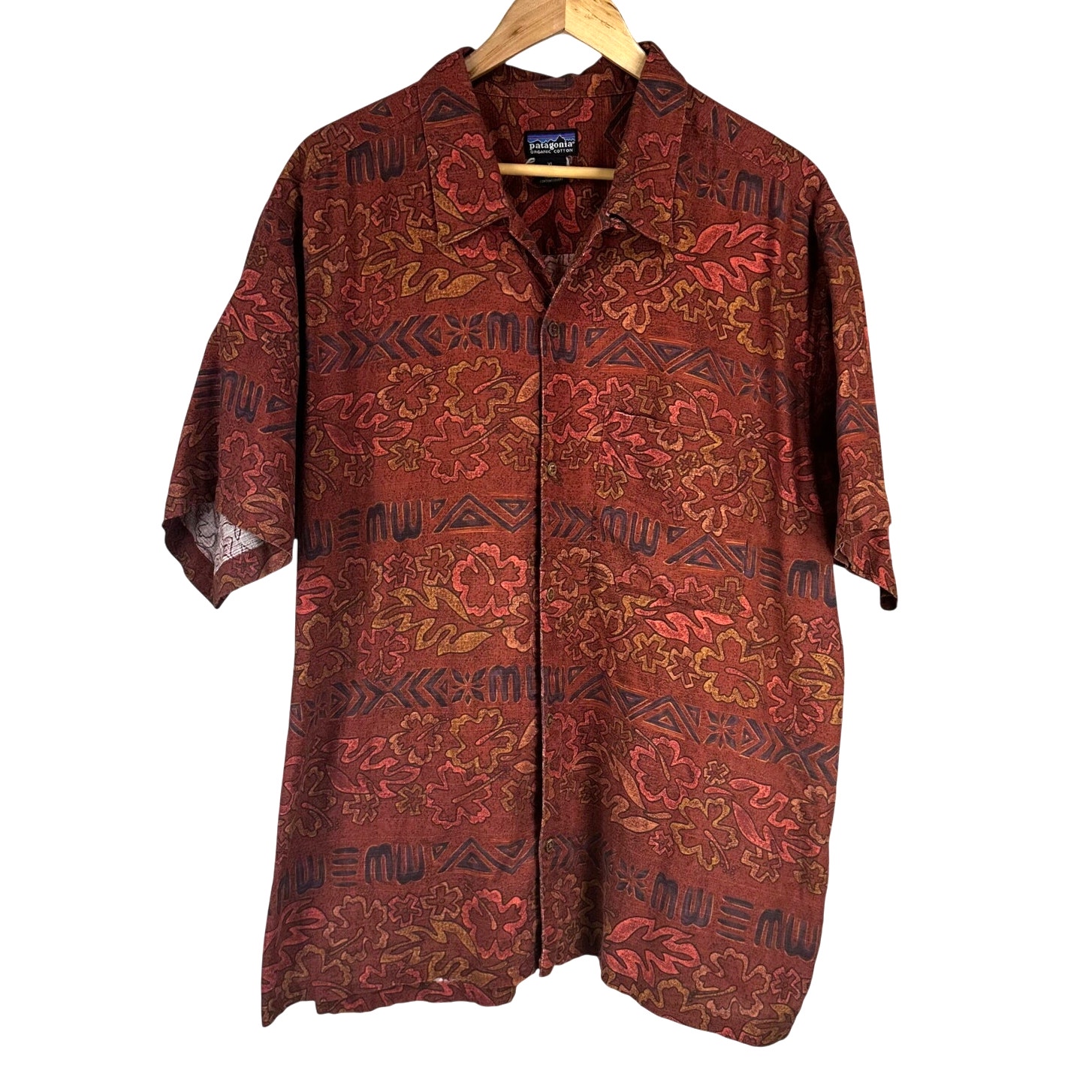 Patagonia Vintage Camp Shirt Hibiscus Motif Full Print Button Front Hawaiian XL