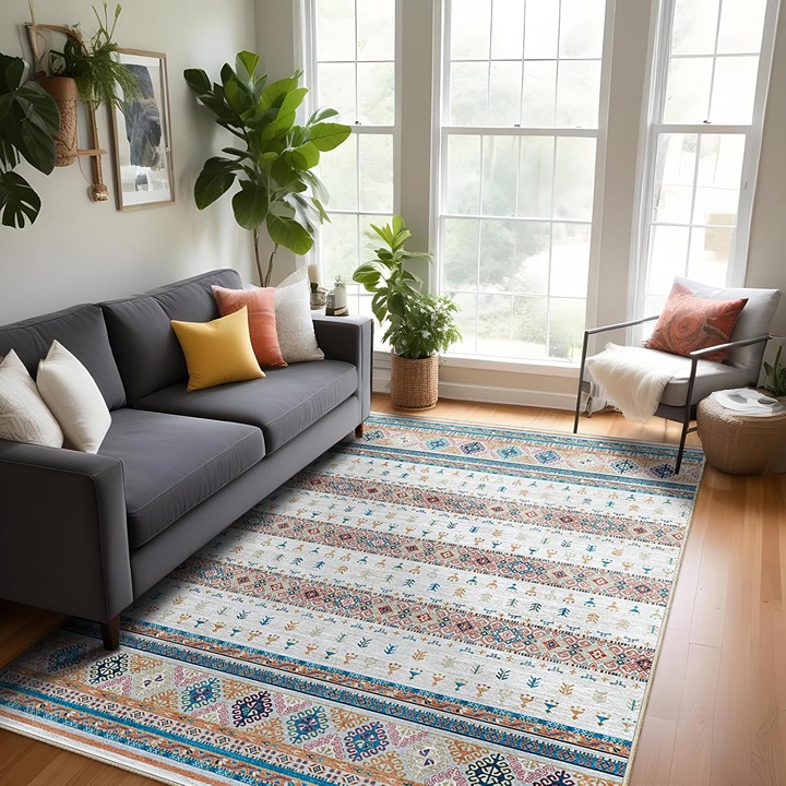 Area Rug 6x9 Washable, Non Slip Multi/Orange