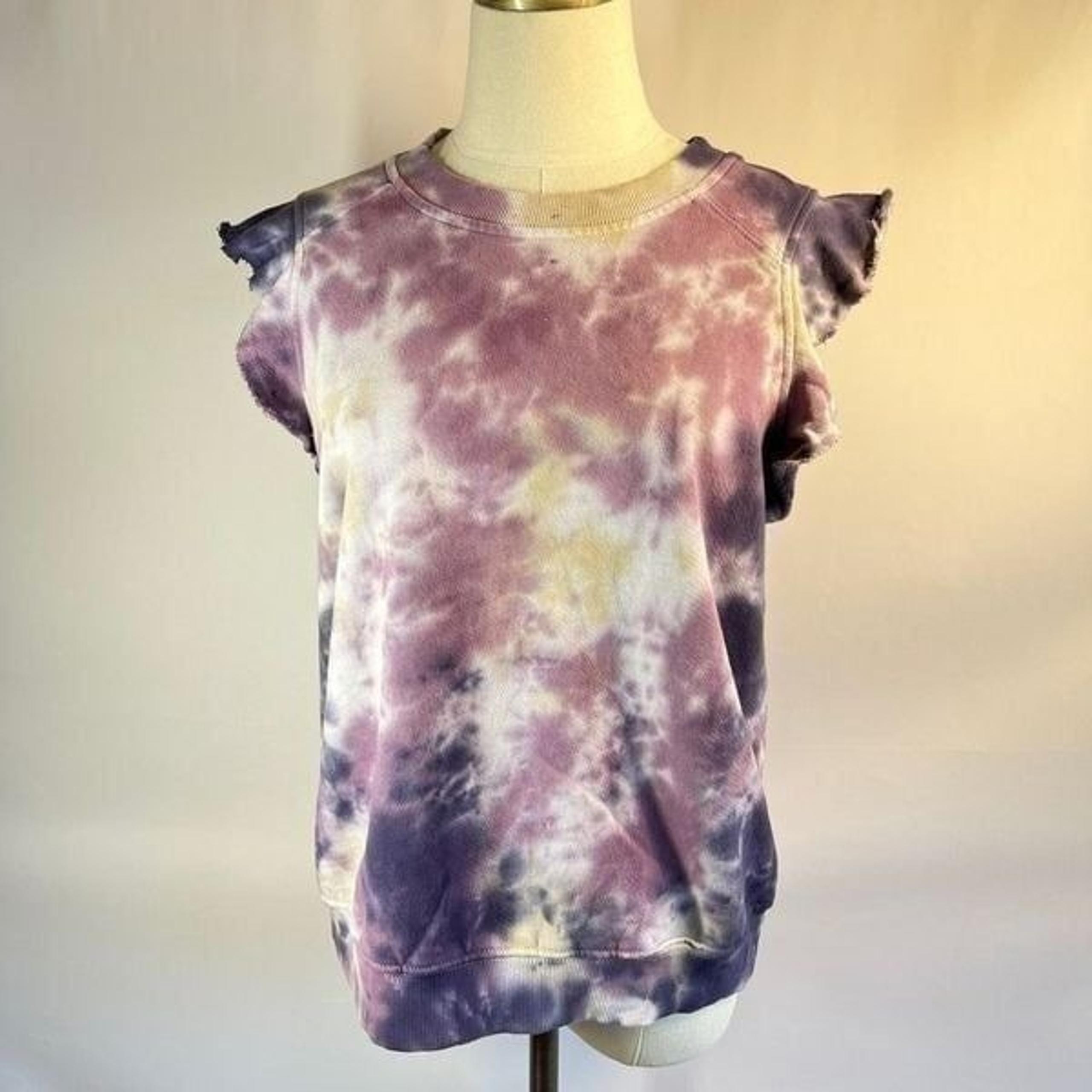 Anthropologie Ruffled Sweatshirt Tank Purple Tie Dye Size