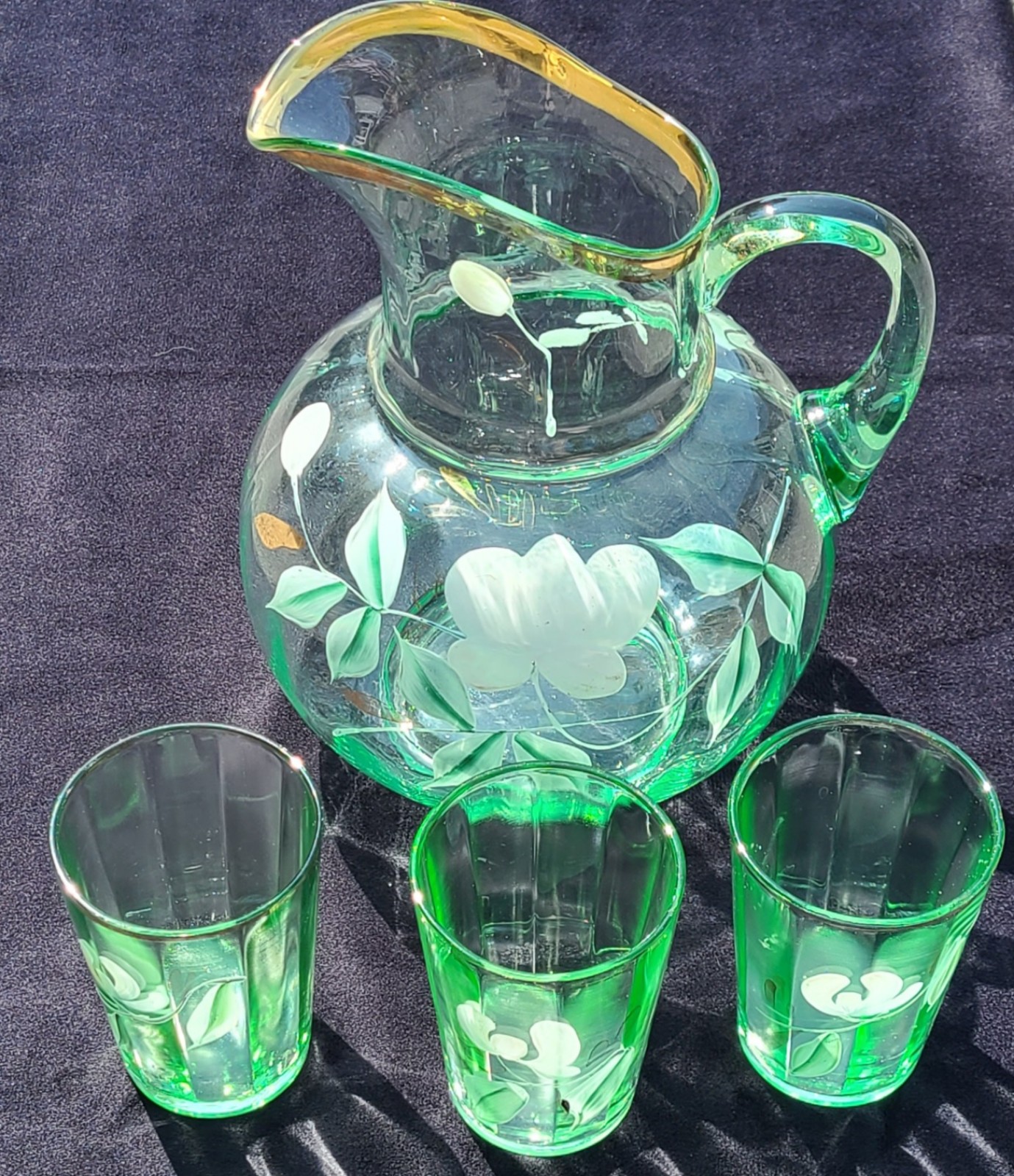 Vintage Hand-blown/hand painted pitcher set