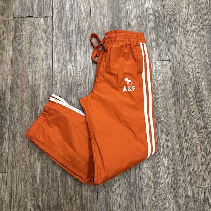 VTG Abercrombie & Fitch Pants Mens Small Orange Striped Track Wind Zip Y2K 90s