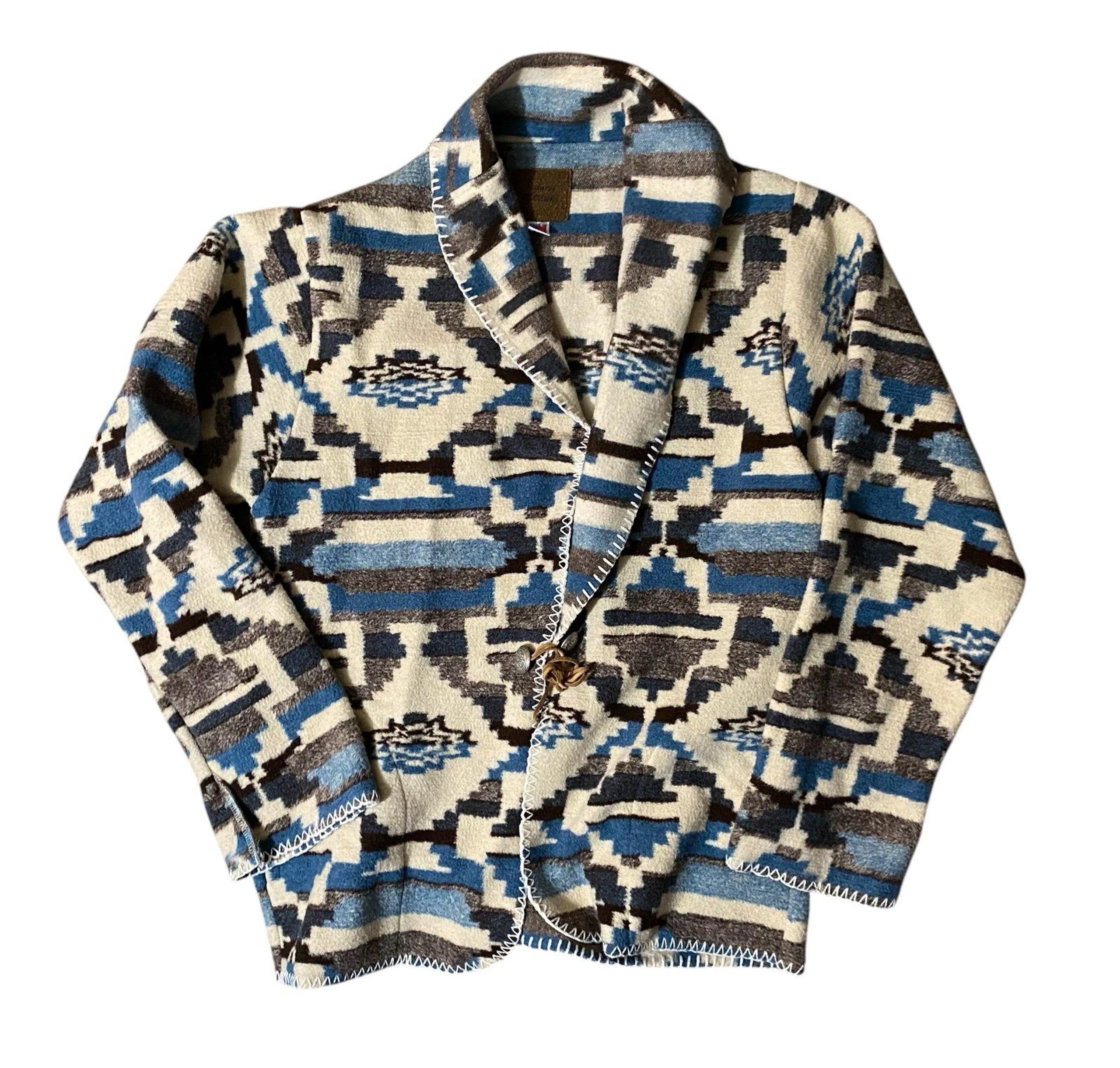 Vintage Western Style Aztec inspired print fleece cardigan