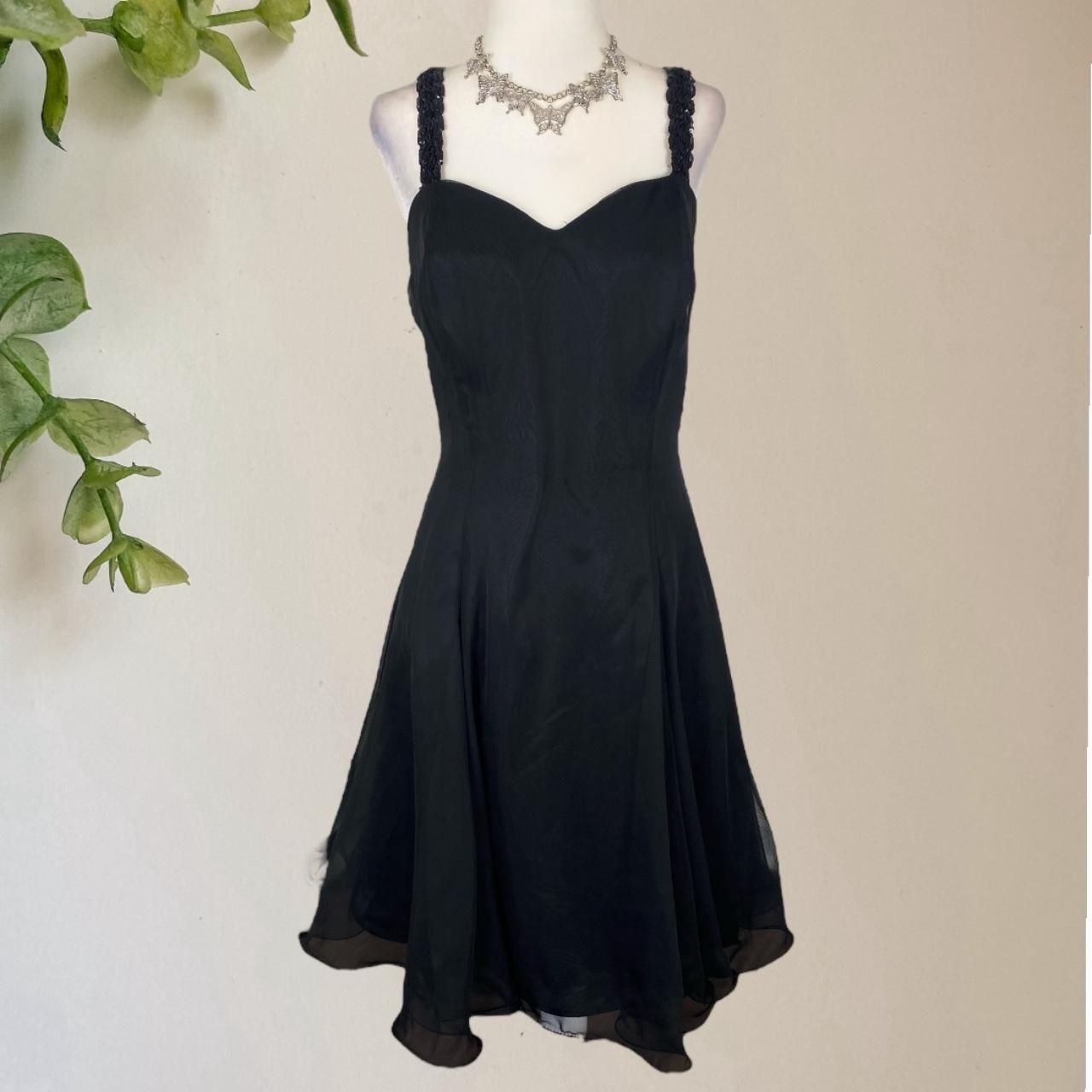 Vintage Whimsygoth Beaded Sequin Black A-Line Tulle Skirt Dress Made in USA M/L