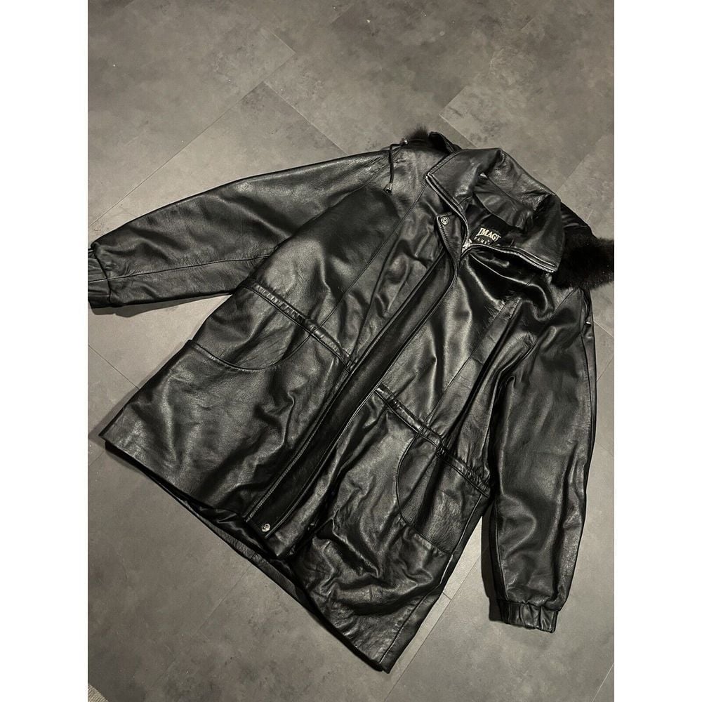 Images By Damselle Black Leather Coat Vintage Women's Sz XL -200