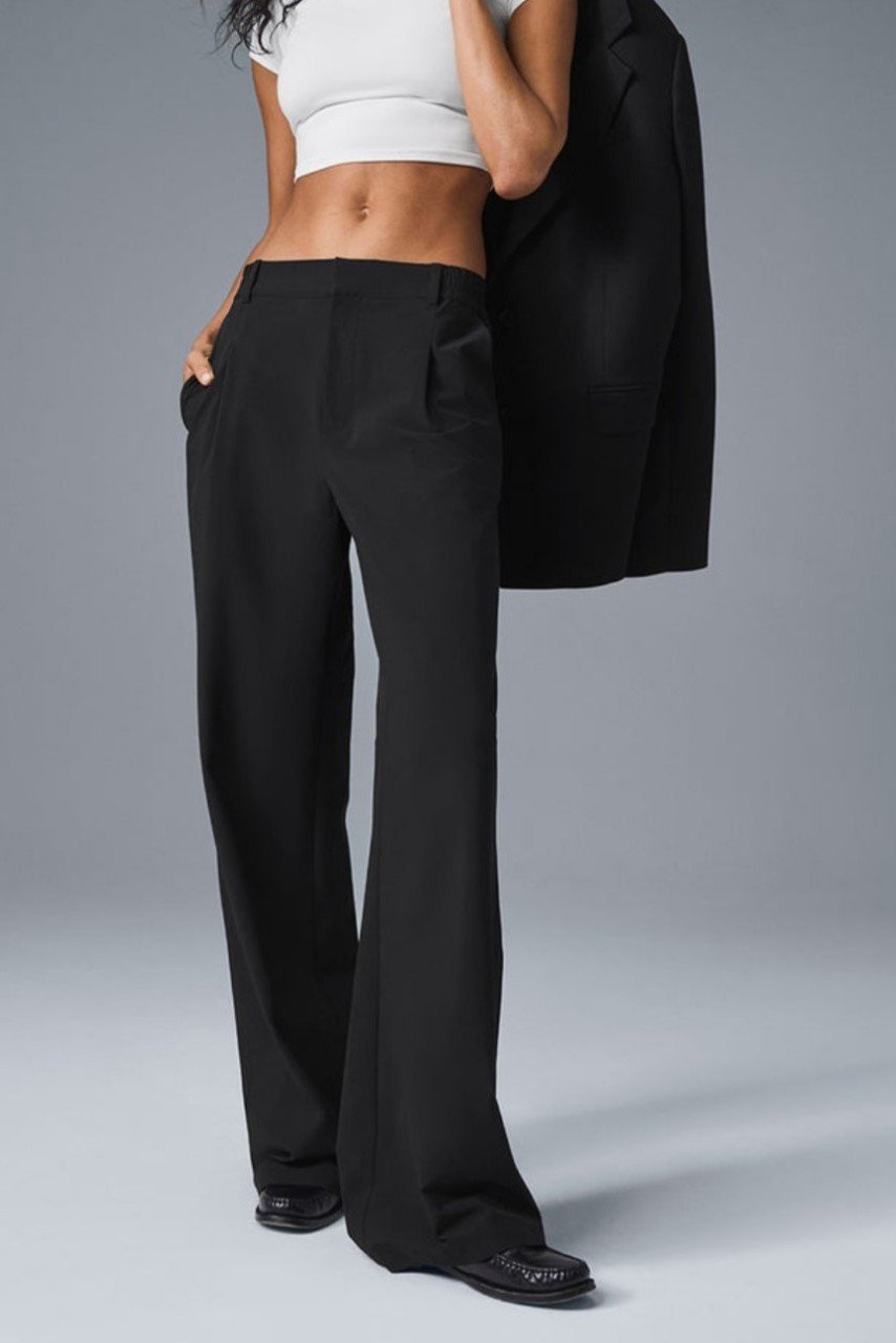 Alo High-Waist Pursuit Trouser- L, Black, Plus Size Friendly