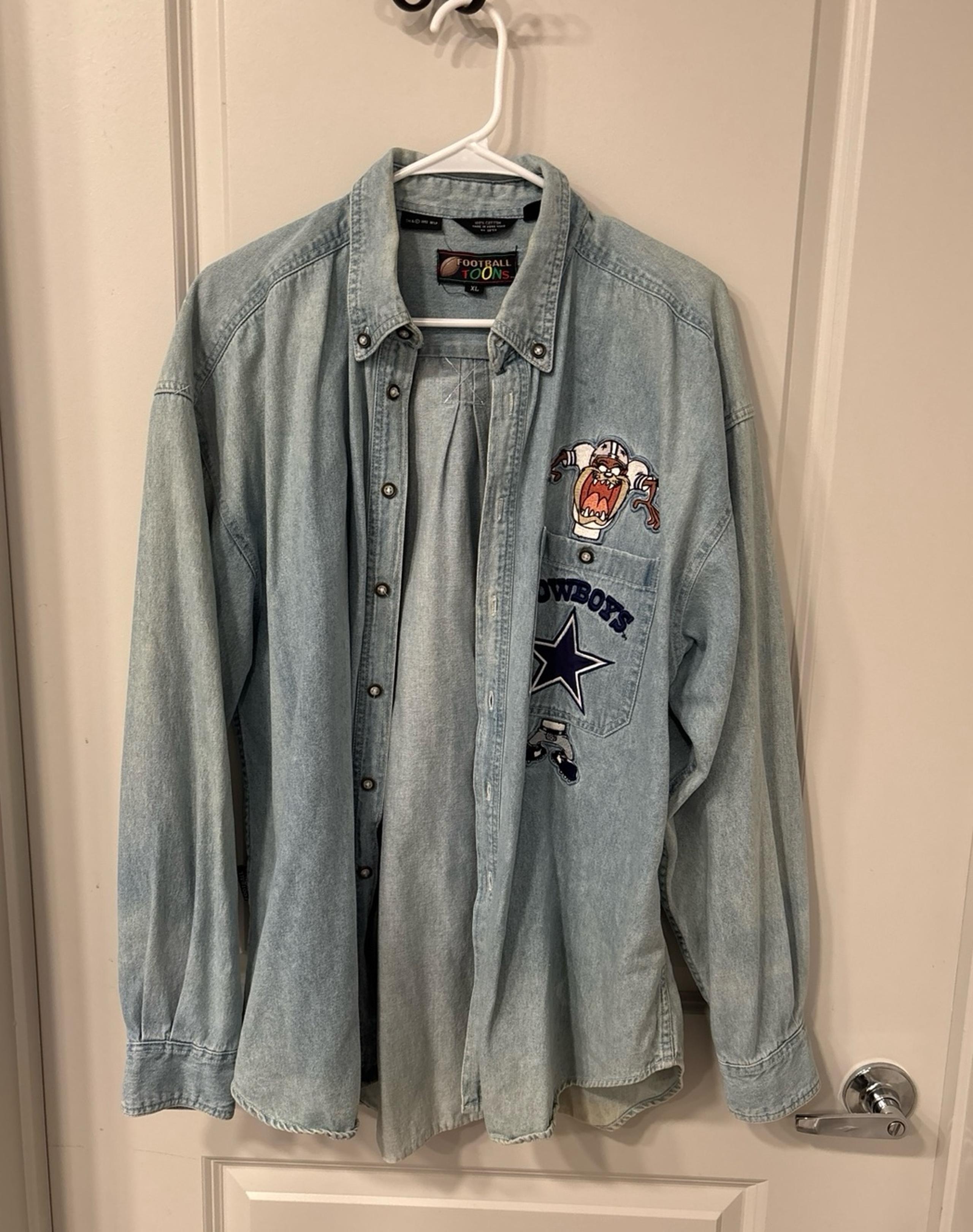 Vintage Dallas Cowboys Looney Toons Tasmanian Devil Denim Shirt Size XL