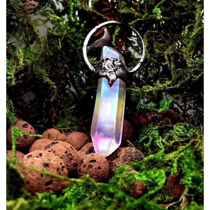 Rainbow angel aura quartz crystal necklace