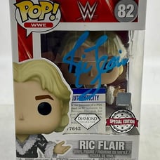 Autographed Nature Boy Ric Flair Funko Pop with PSA COA.