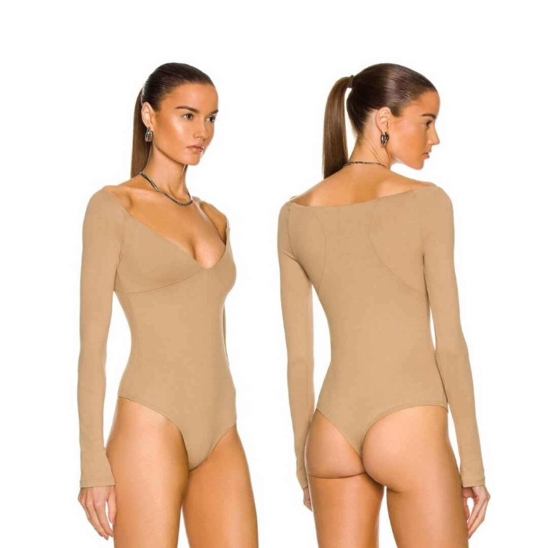 Alix NYC Jansen Bodysuit Womens Small Tan V-Neck One Piece