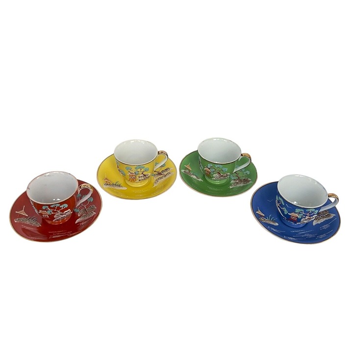 Vintage Moriage Demitasse Tea Cup & Saucer Set Of 4 Made In Japan