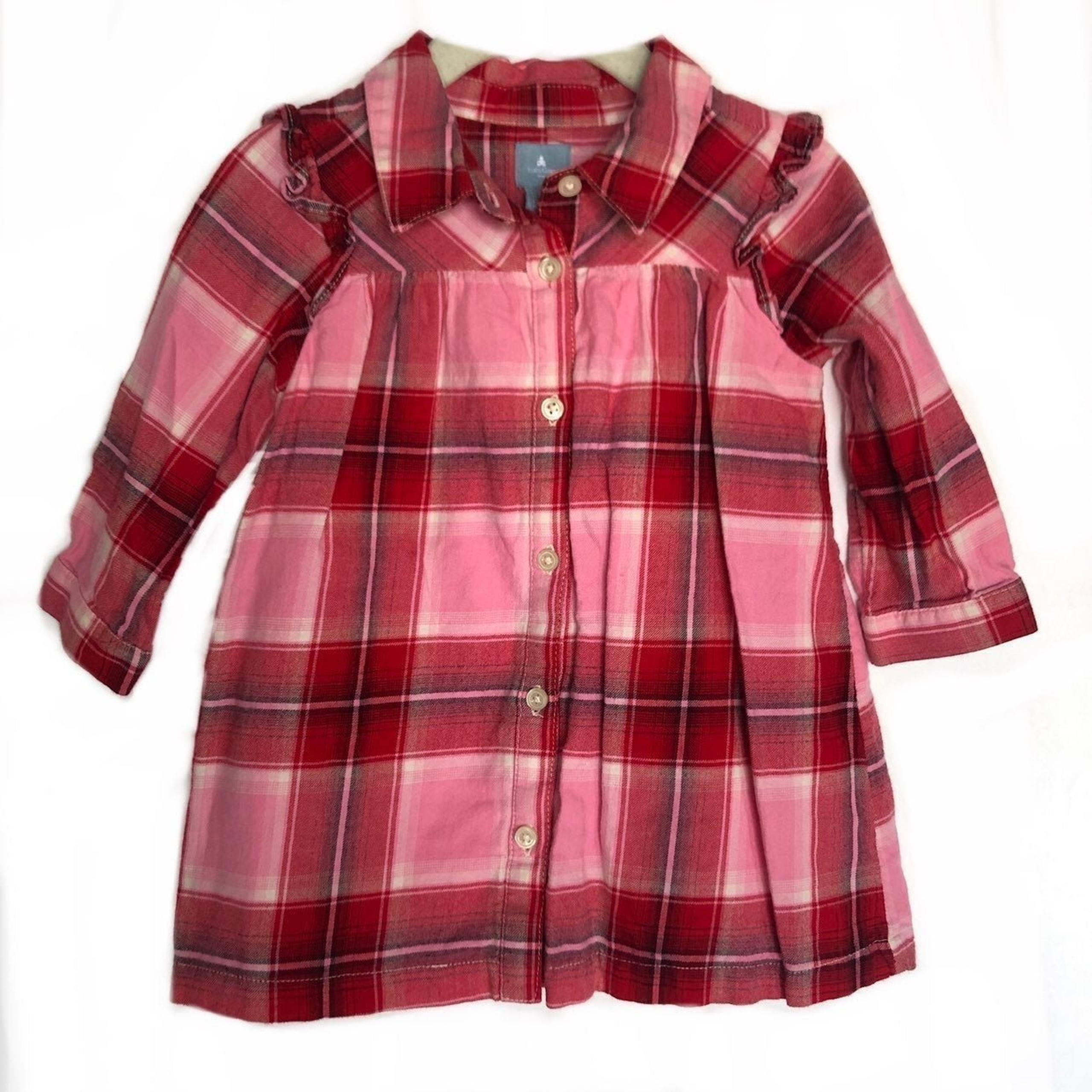 Gap Baby Red & Pink Plaid Button Down Baby Girl Dress 18-24 Mos