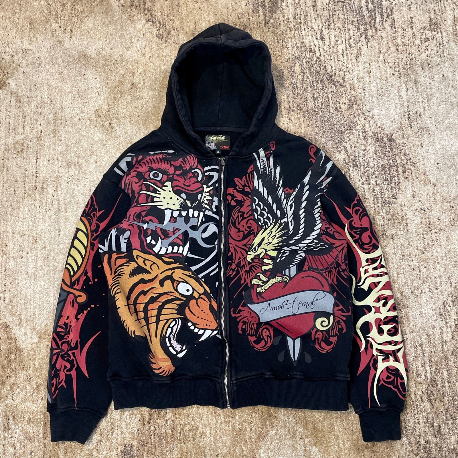 Eternal Artwear Edhardy Style Y2K Gothic Full Graphic Zip Up Hoodie Size Large