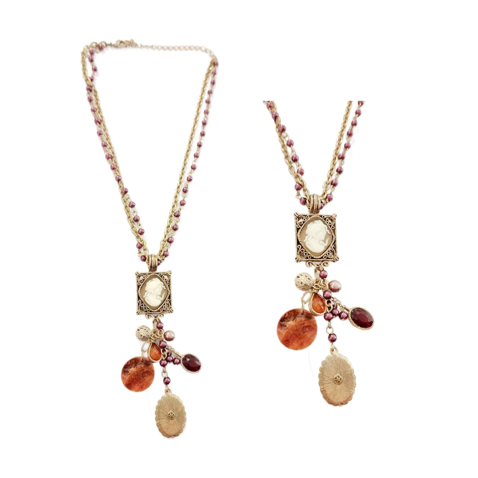 Etruscan Revival Cameo Tassel Necklace, 1960s, RARE0