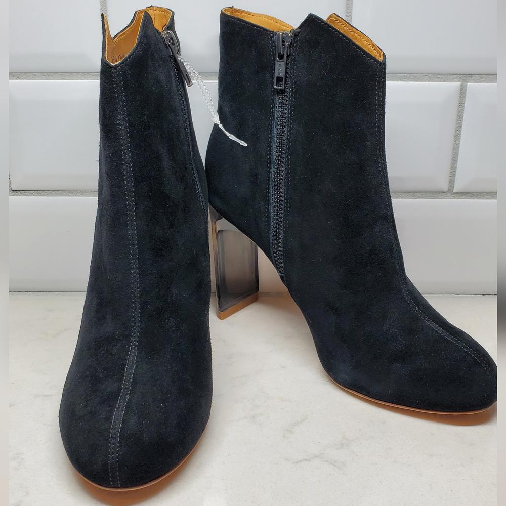 Bill Blass Inez Black Suede Clear Heel Booties Boots (Size 6 US) - NWOT