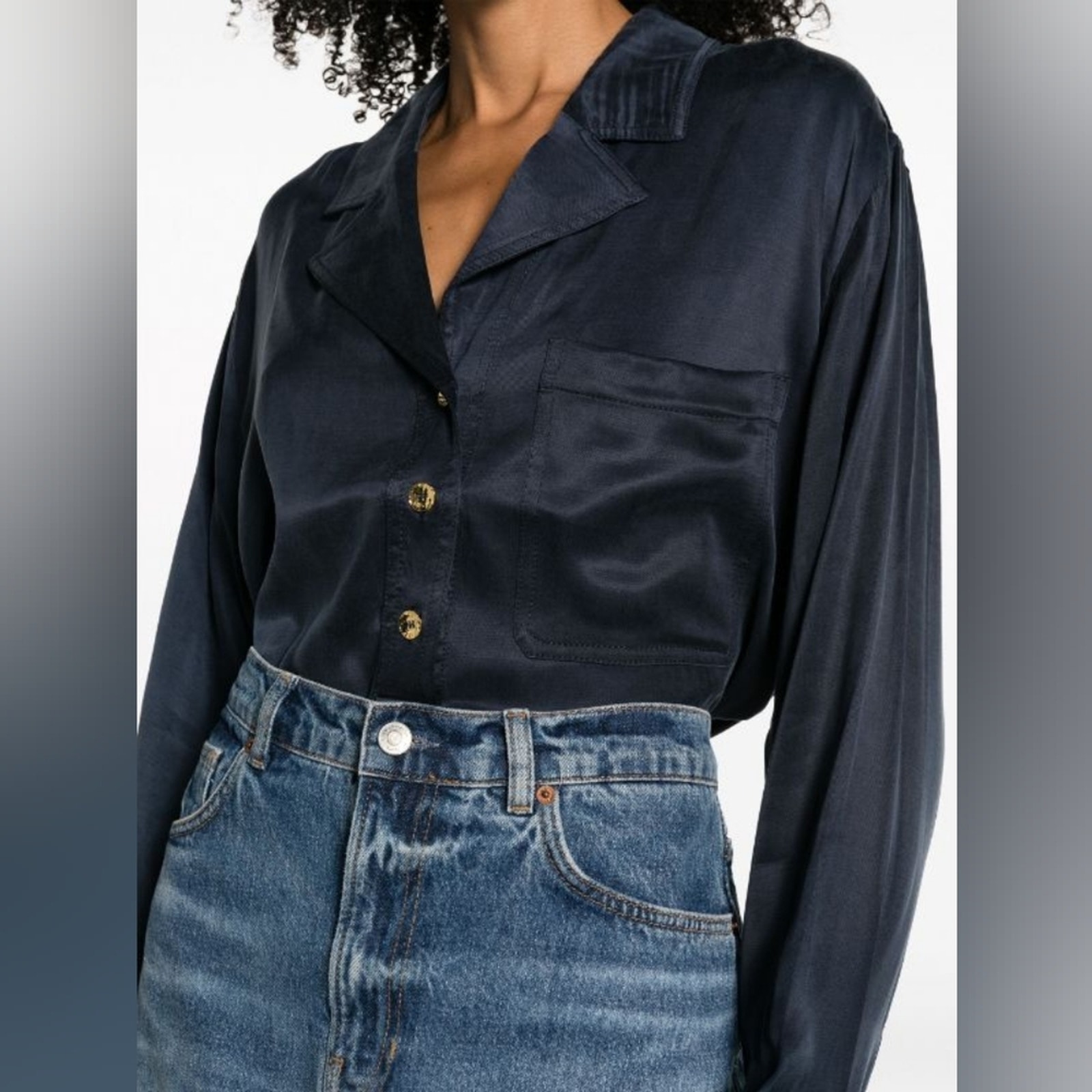 GANNI Satin Long Sleeve Blouse XXS/XS