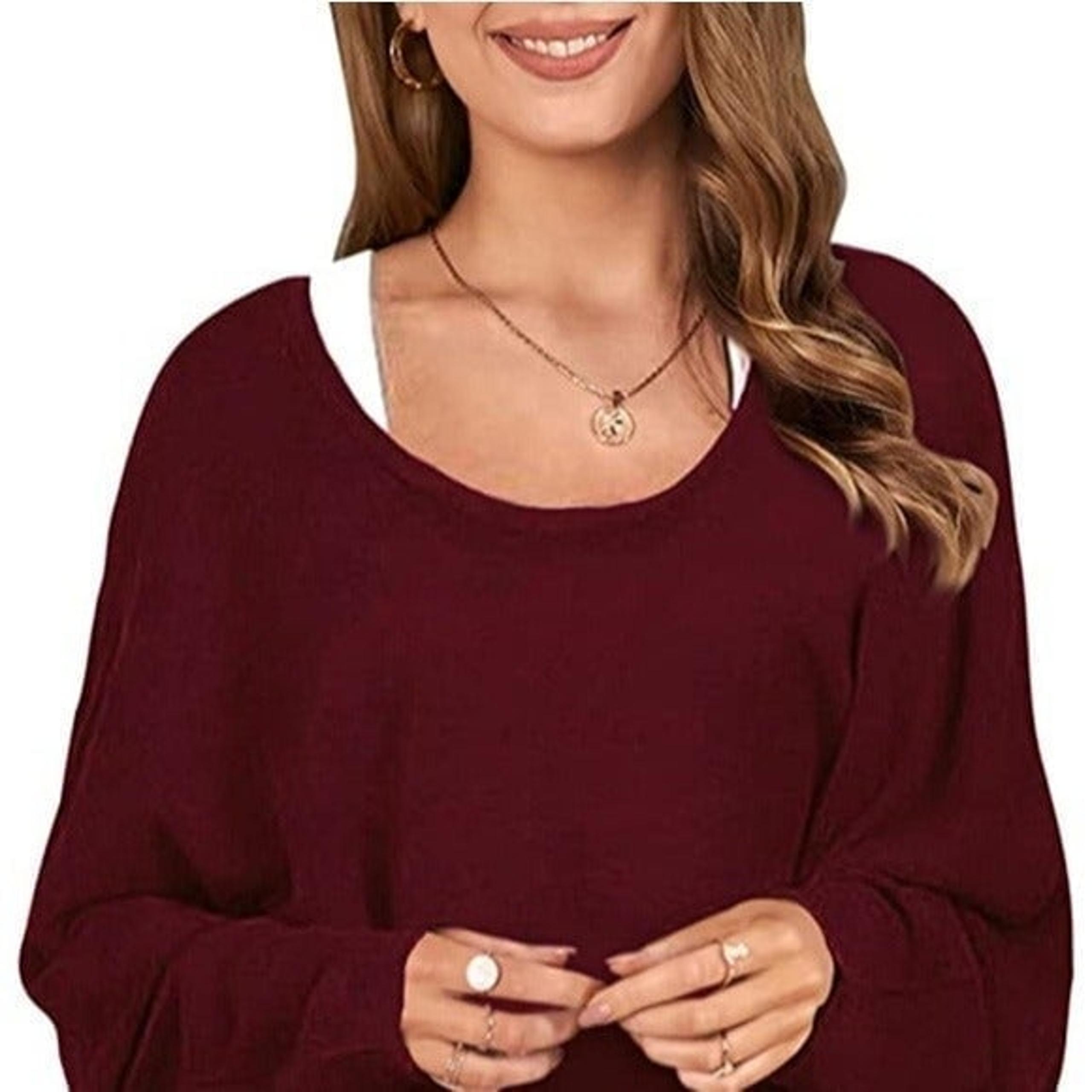 ZANZEA Wine Red Long Batwing Sleeve Loose Pullover - Size XXXL